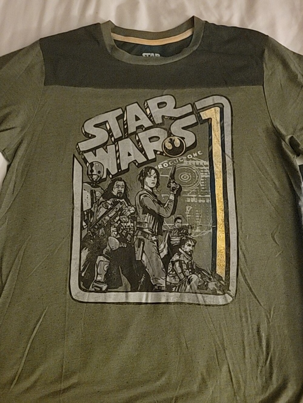 Star Wars Fifth Sun Rougue One Olive Green Tee with Black